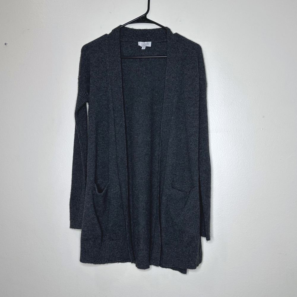 Kinross Cashmere Cardigan Sweater Gray Open Front Long Sleeve Pockets size Small